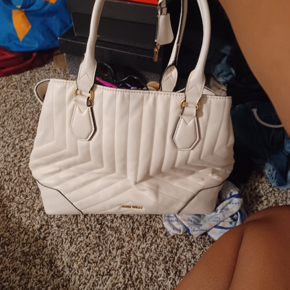 Nine West White Quilted Tote Bag